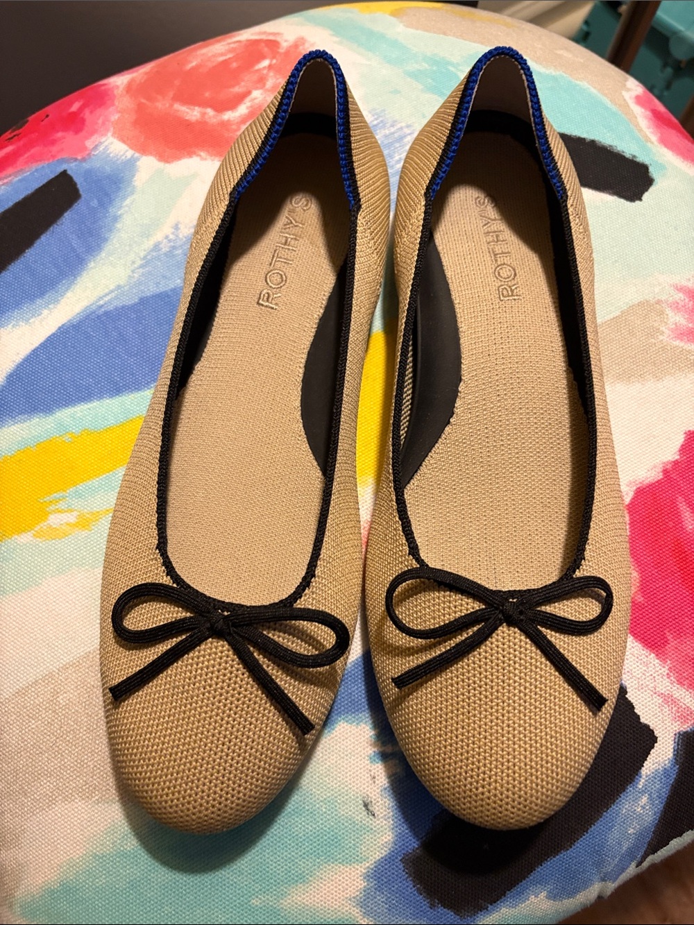 Tan and black Rothys (like new)